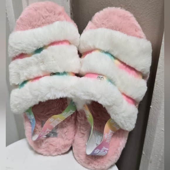 Juicy Couture Sun city Girls Slip On Faux Fur Slippers Size 5M🌴 - Picture 3 of 4